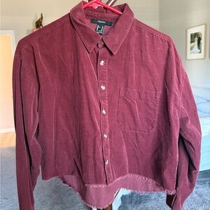 Forever 21 Burgundy Cropped Corduroy Button-Down Shirt